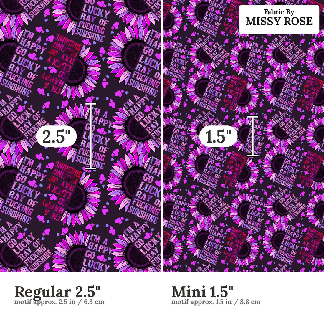 Profanity Fabric 49 Regular 2.5 inch vs Mini 1.5 inch print scale side by side | Fabric by Missy Rose
