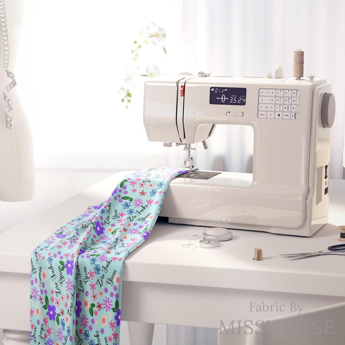 Profanity Fabric 490 on a sewing machine - premium fabric for sewing projects | Fabric by Missy Rose