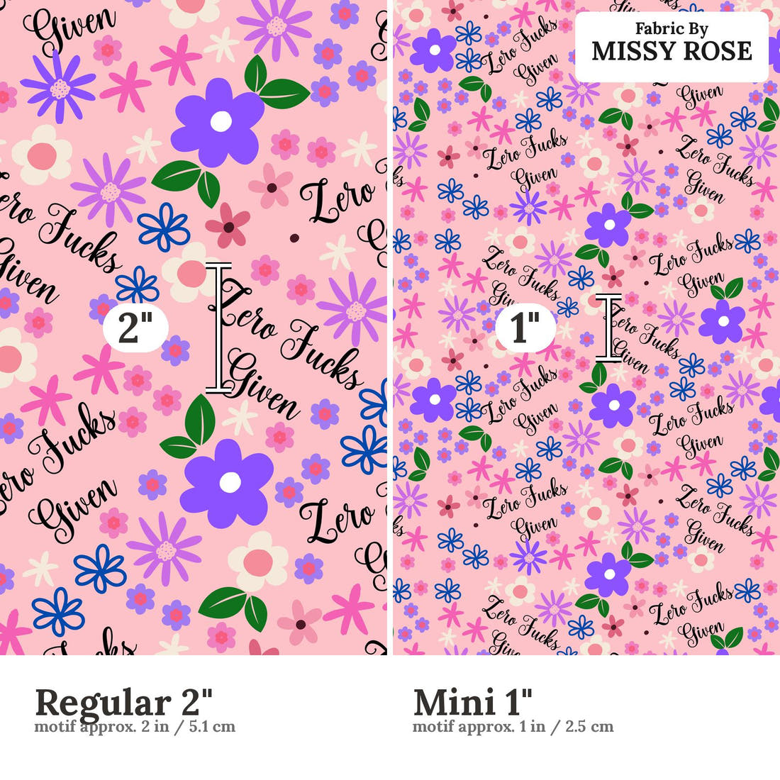 Profanity Fabric 491 Regular 2 inch vs Mini 1 inch print scale side by side | Fabric by Missy Rose