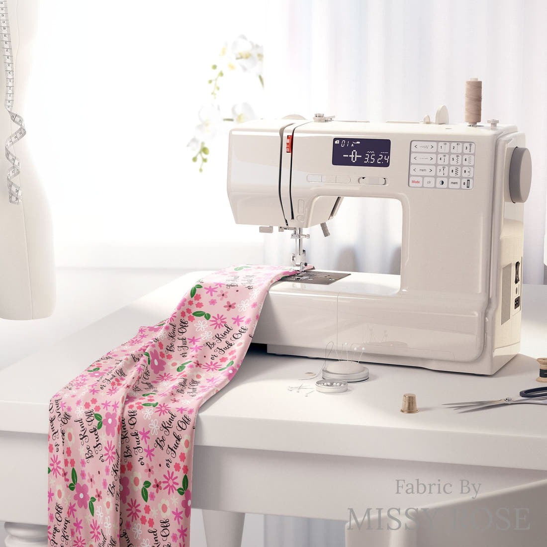 Profanity Fabric 492 on a sewing machine - premium fabric for sewing projects | Fabric by Missy Rose