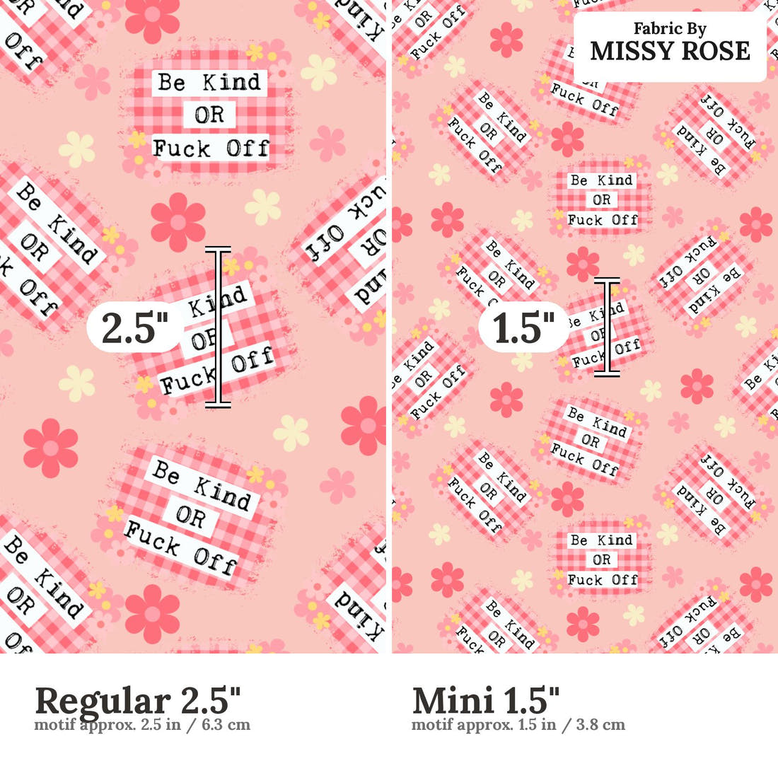 Profanity Fabric 493 Regular 2.5 inch vs Mini 1.5 inch print scale side by side | Fabric by Missy Rose