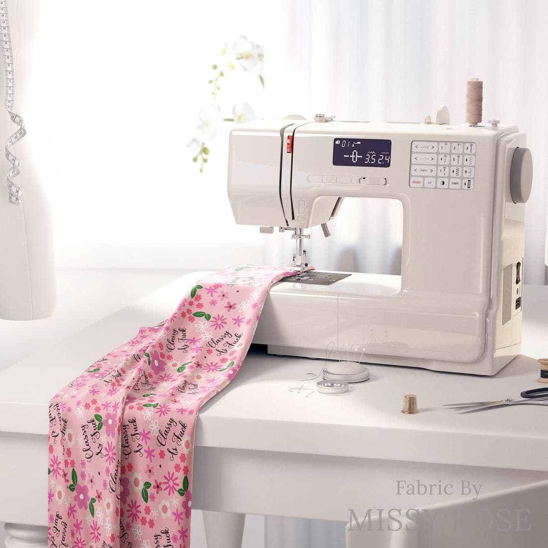 Profanity Fabric 494 on a sewing machine - premium fabric for sewing projects | Fabric by Missy Rose