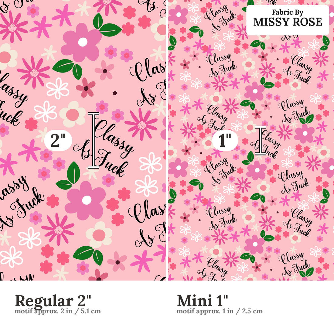 Profanity Fabric 494 Regular 2 inch vs Mini 1 inch print scale side by side | Fabric by Missy Rose
