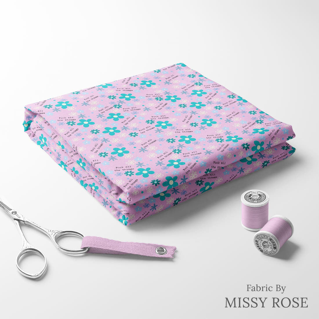 Profanity Fabric 495 folded fabric stack with matching thread - pre-order fabric Australia | Fabric by Missy Rose