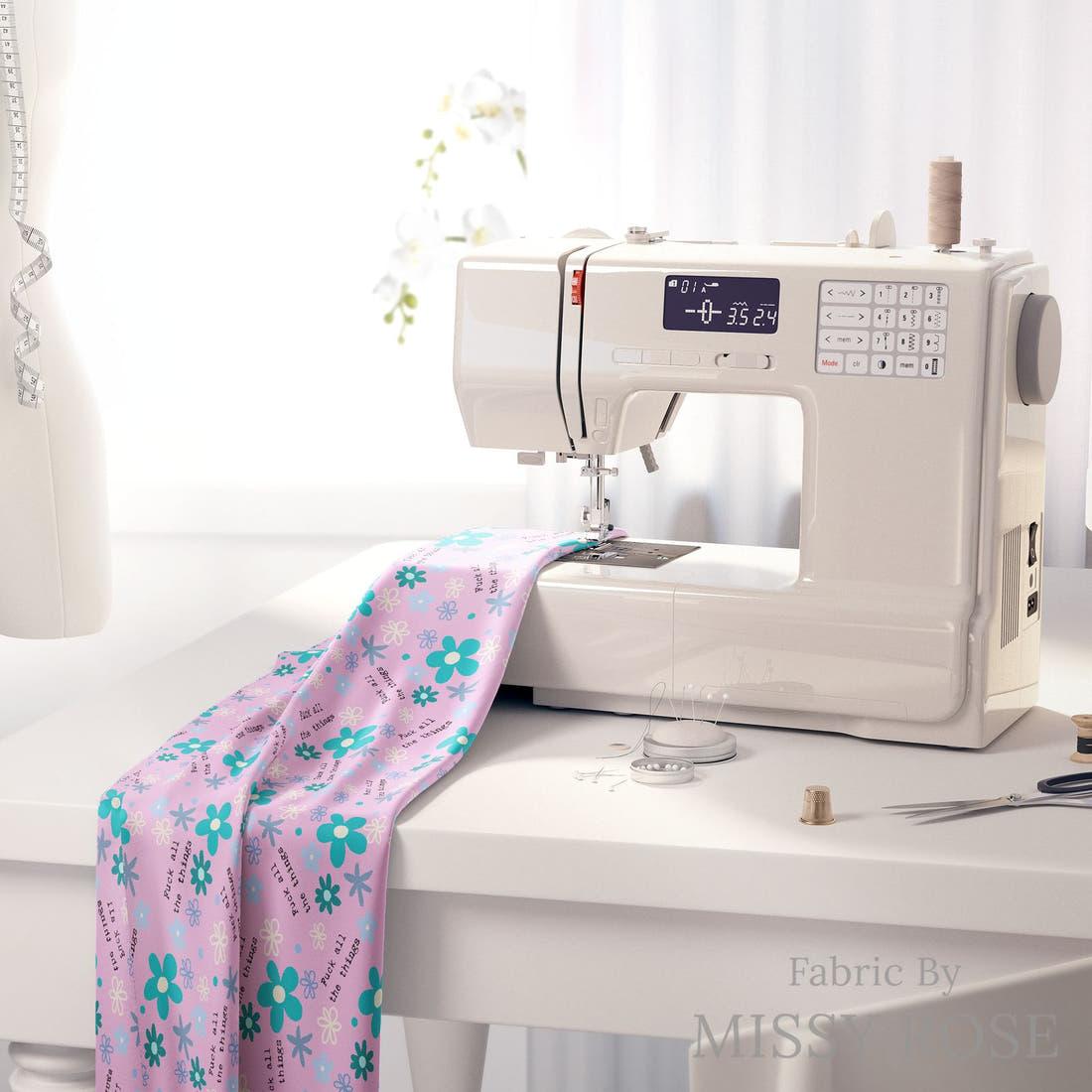 Profanity Fabric 495 on a sewing machine - premium fabric for sewing projects | Fabric by Missy Rose