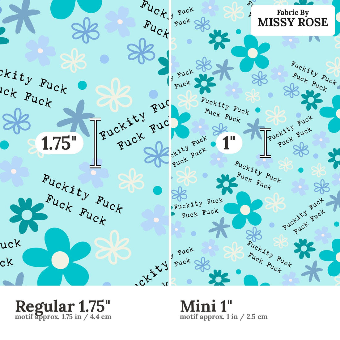 Profanity Fabric 496 Regular 1.75 inch vs Mini 1 inch print scale side by side | Fabric by Missy Rose
