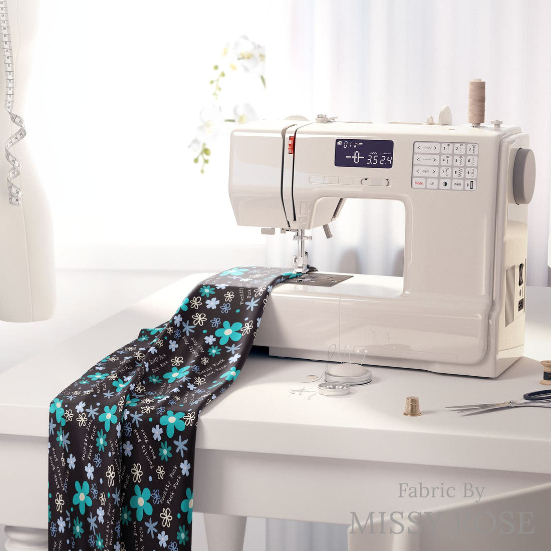 Profanity Fabric 497 on a sewing machine - premium fabric for sewing projects | Fabric by Missy Rose