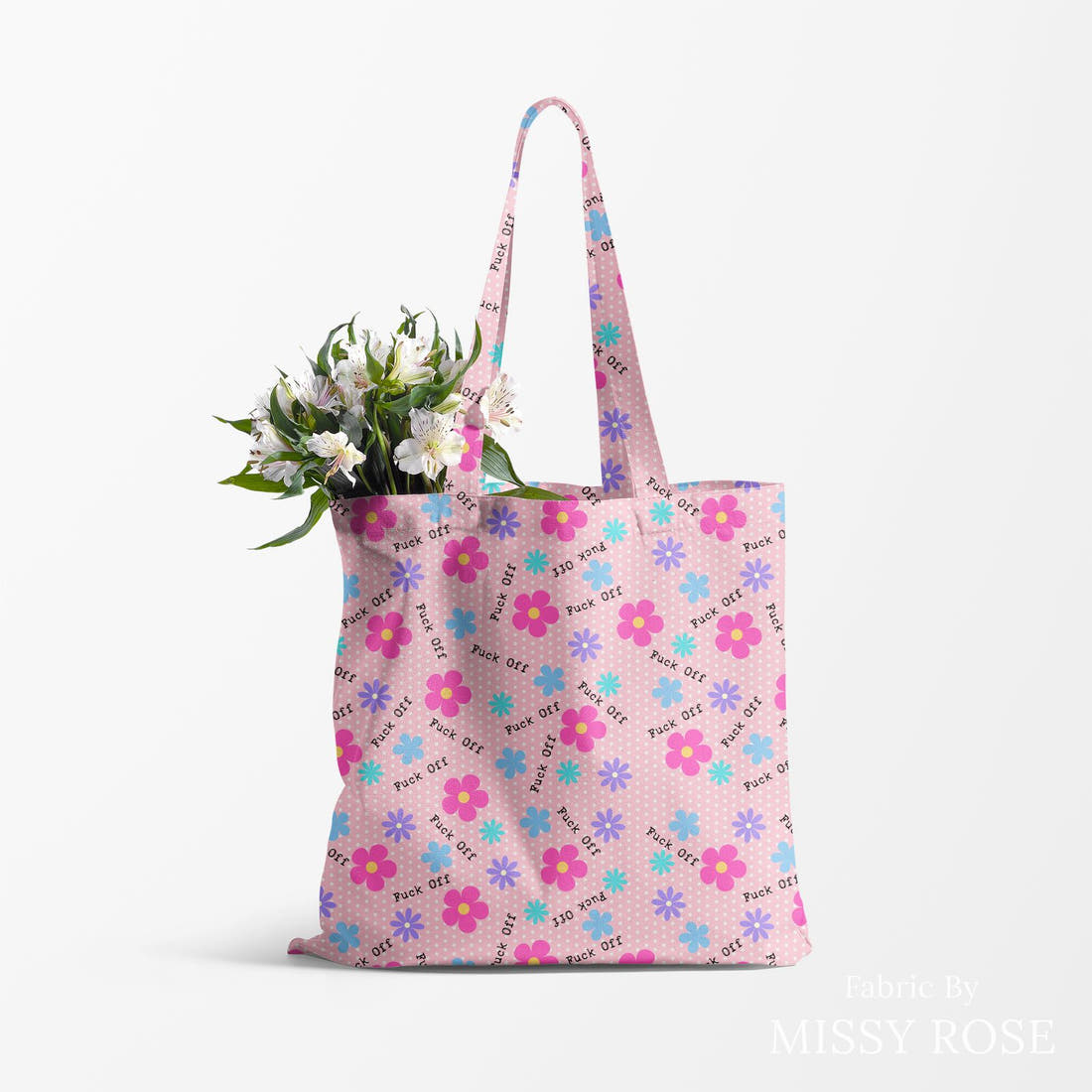 Profanity Fabric 499 made up as a tote bag - see how the print looks made up | Fabric by Missy Rose