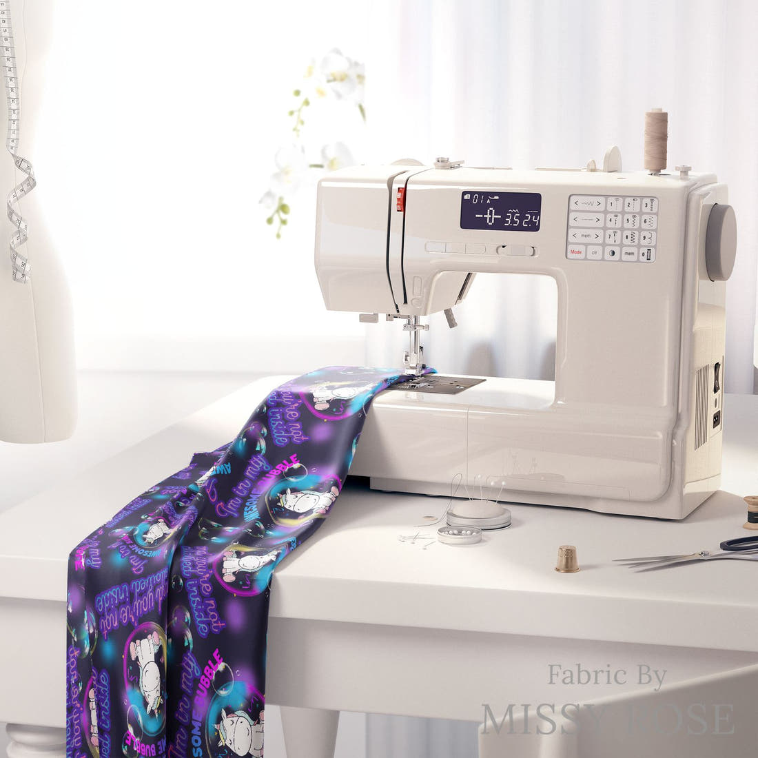 Profanity Fabric 05 on a sewing machine - premium fabric for sewing projects | Fabric by Missy Rose