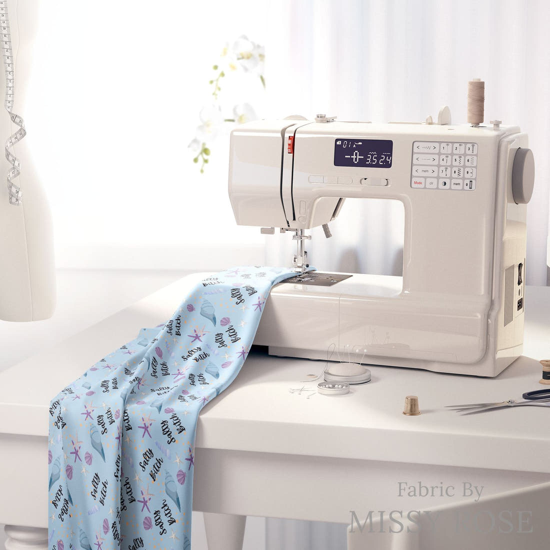 Profanity Fabric 501 on a sewing machine - premium fabric for sewing projects | Fabric by Missy Rose