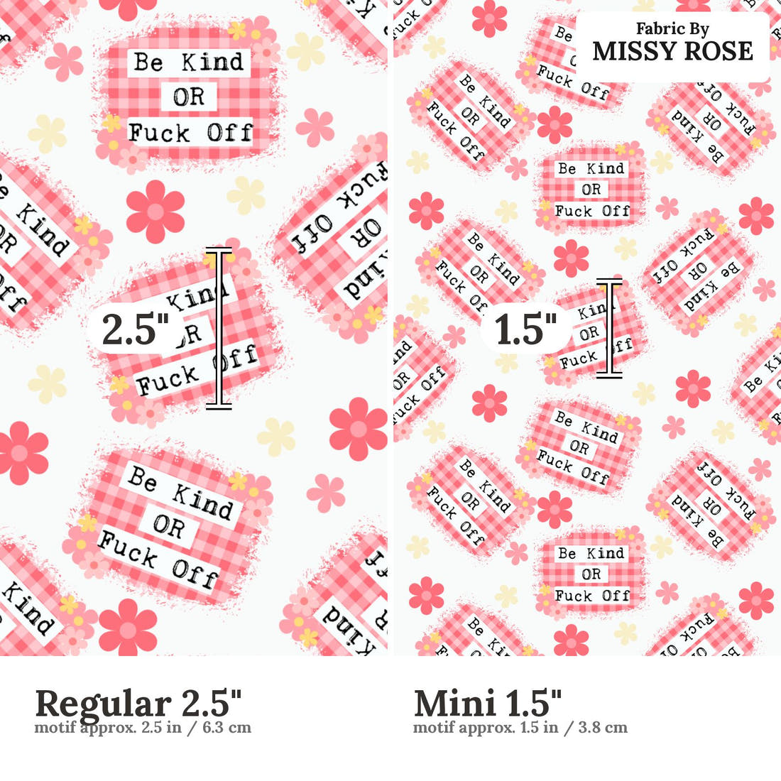 Profanity Fabric 503 Regular 2.5 inch vs Mini 1.5 inch print scale side by side | Fabric by Missy Rose
