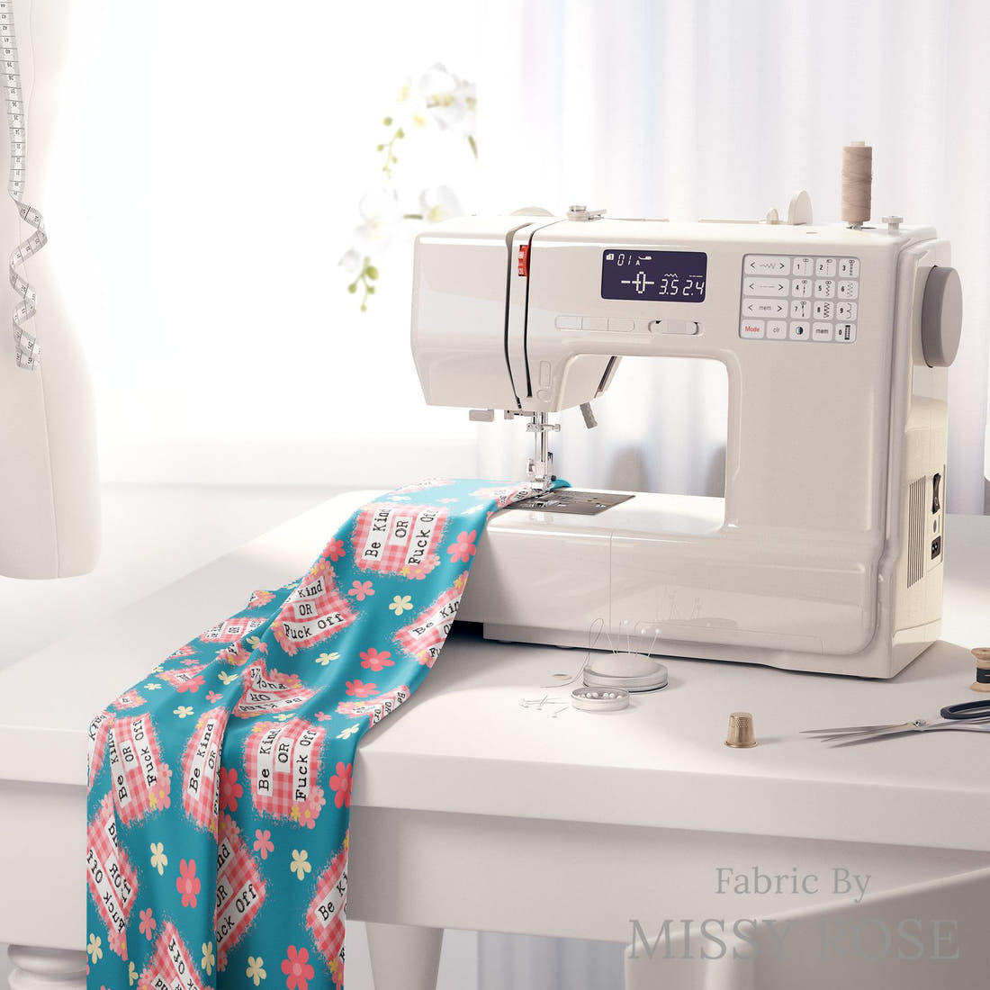 Profanity Fabric 504 on a sewing machine - premium fabric for sewing projects | Fabric by Missy Rose