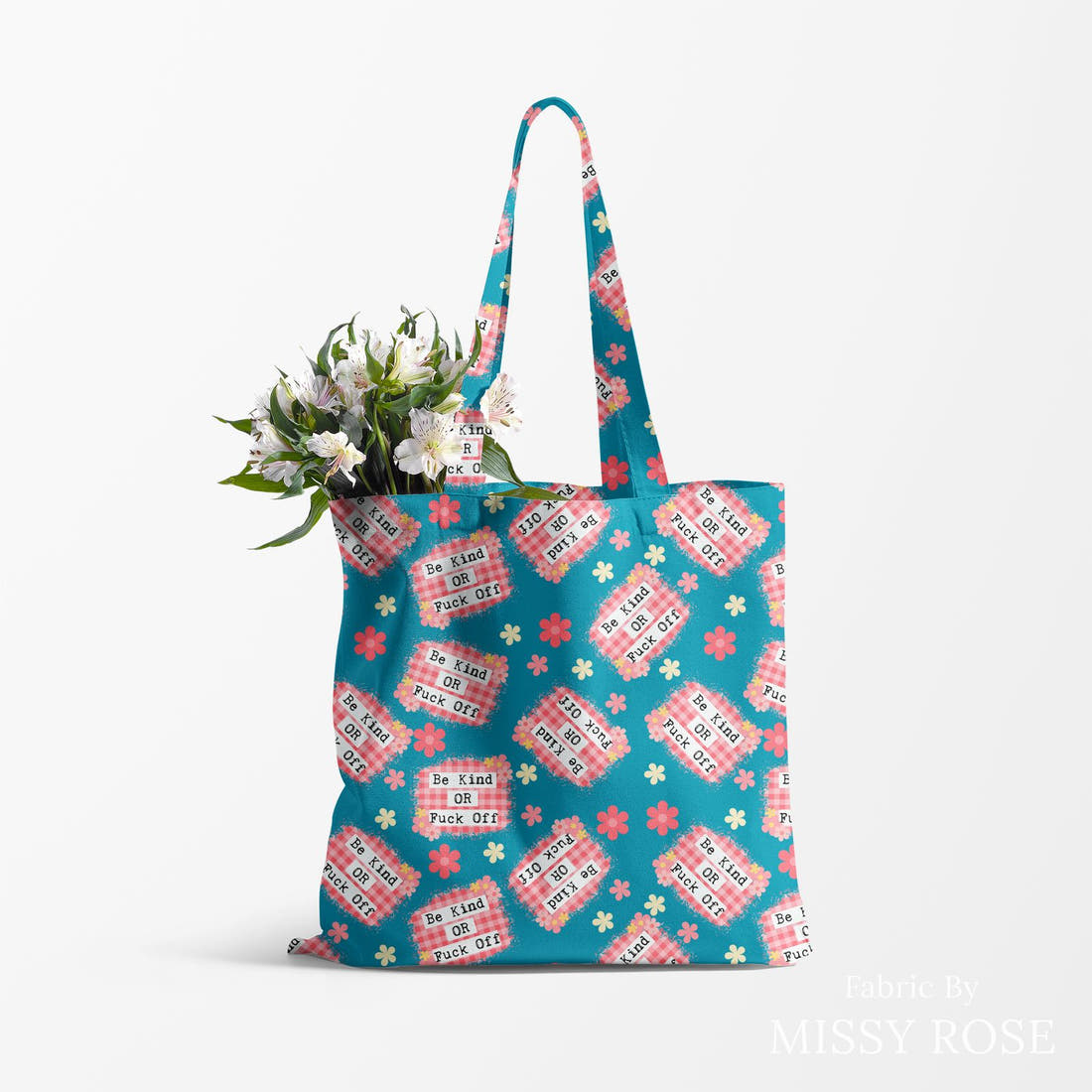 Profanity Fabric 504 made up as a tote bag - see how the print looks made up | Fabric by Missy Rose