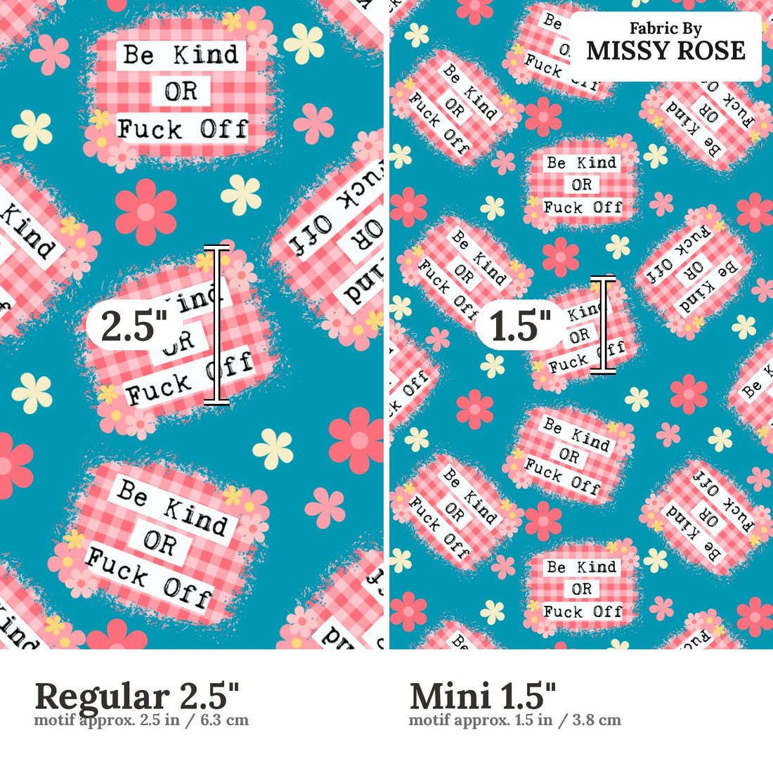 Profanity Fabric 504 Regular 2.5 inch vs Mini 1.5 inch print scale side by side | Fabric by Missy Rose