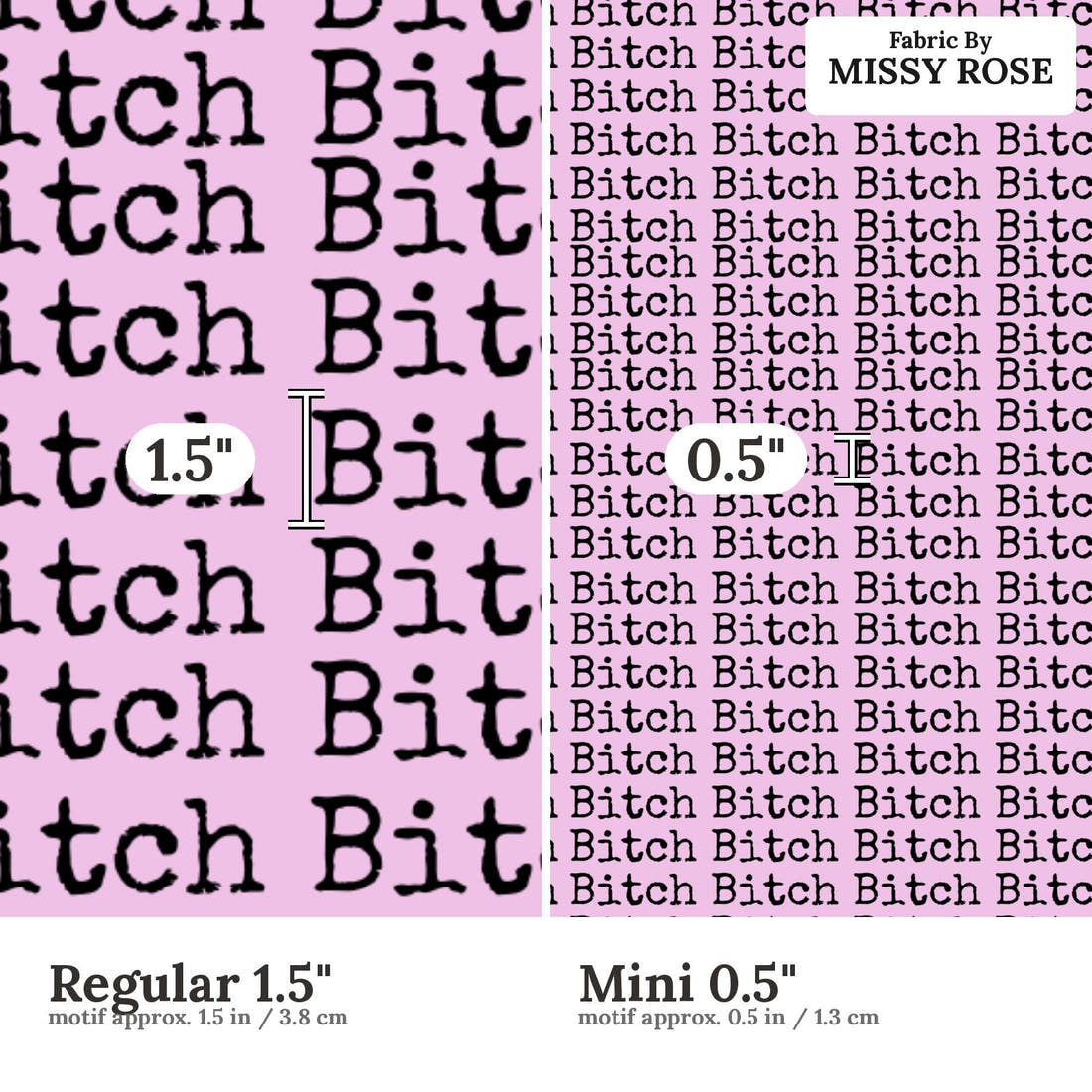 Profanity Fabric 505 Regular 1.5 inch vs Mini 0.5 inch print scale side by side | Fabric by Missy Rose