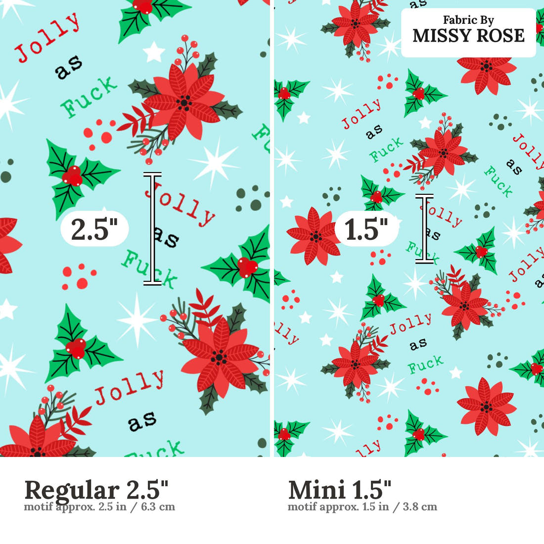 Profanity Fabric 507 Regular 2.5 inch vs Mini 1.5 inch print scale side by side | Fabric by Missy Rose