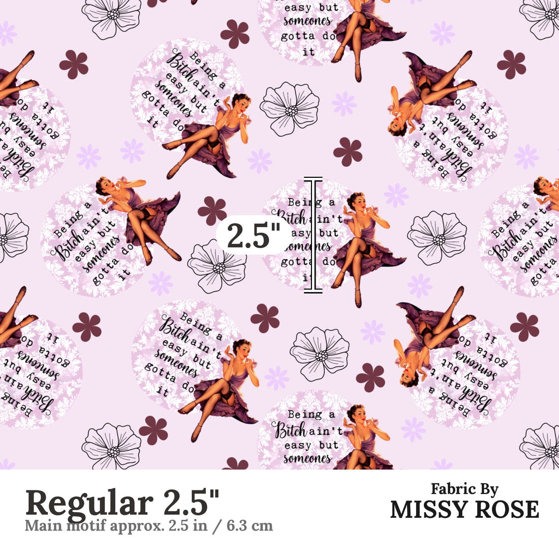 Profanity Fabric 509 Regular 2.5 inch print scale guide | Fabric by Missy Rose
