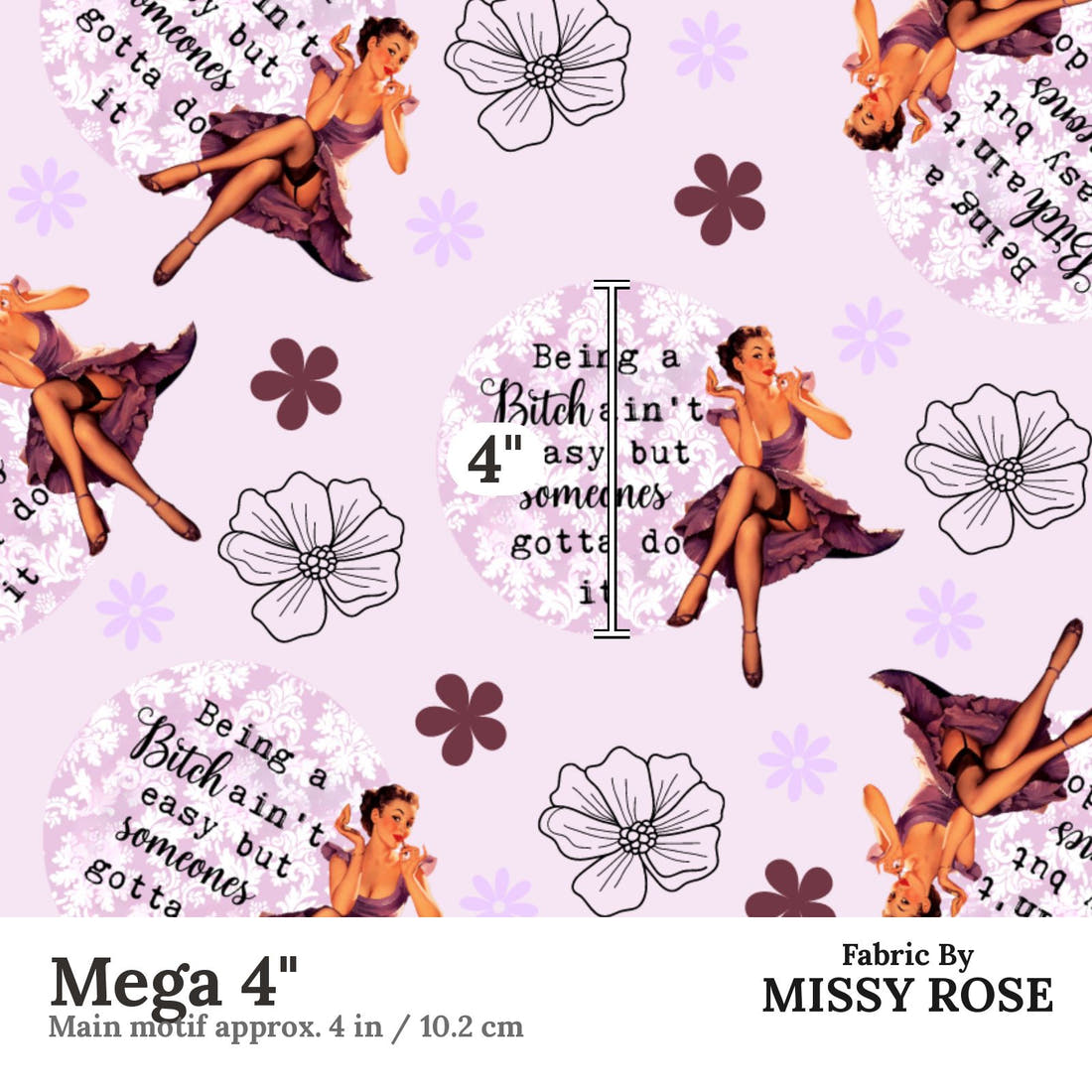 Profanity Fabric 509 Mega 4 inch print scale guide | Fabric by Missy Rose