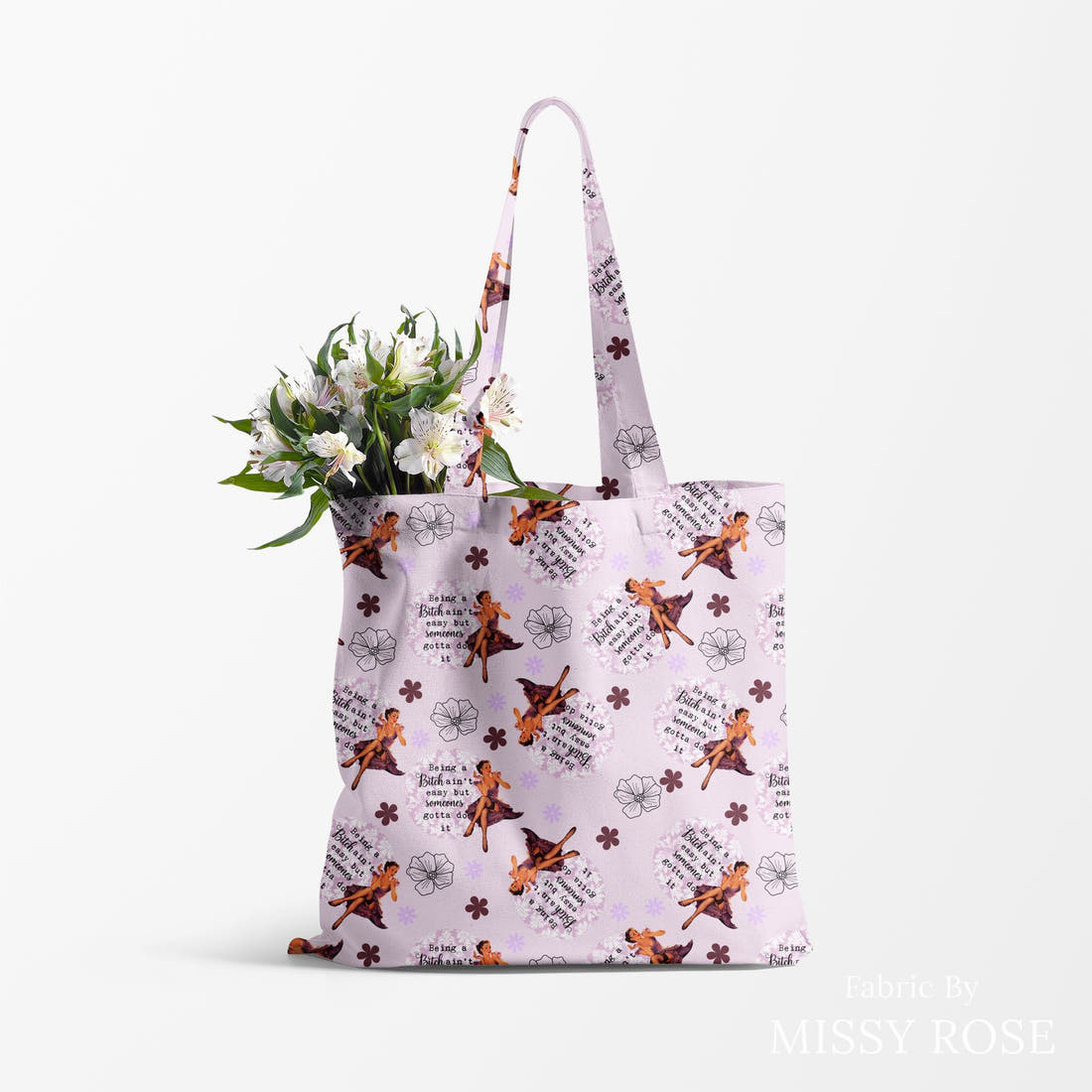 Profanity Fabric 509 made up as a tote bag - see how the print looks made up | Fabric by Missy Rose