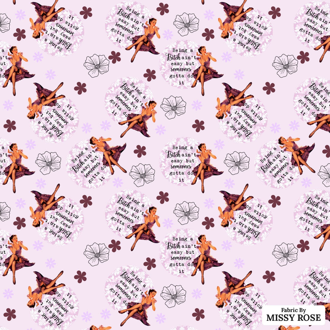 Profanity Fabric 509 - flat view of the print, zoom in for detail | Fabric by Missy Rose