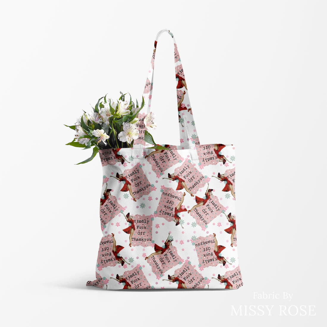 Profanity Fabric 510 made up as a tote bag - see how the print looks made up | Fabric by Missy Rose