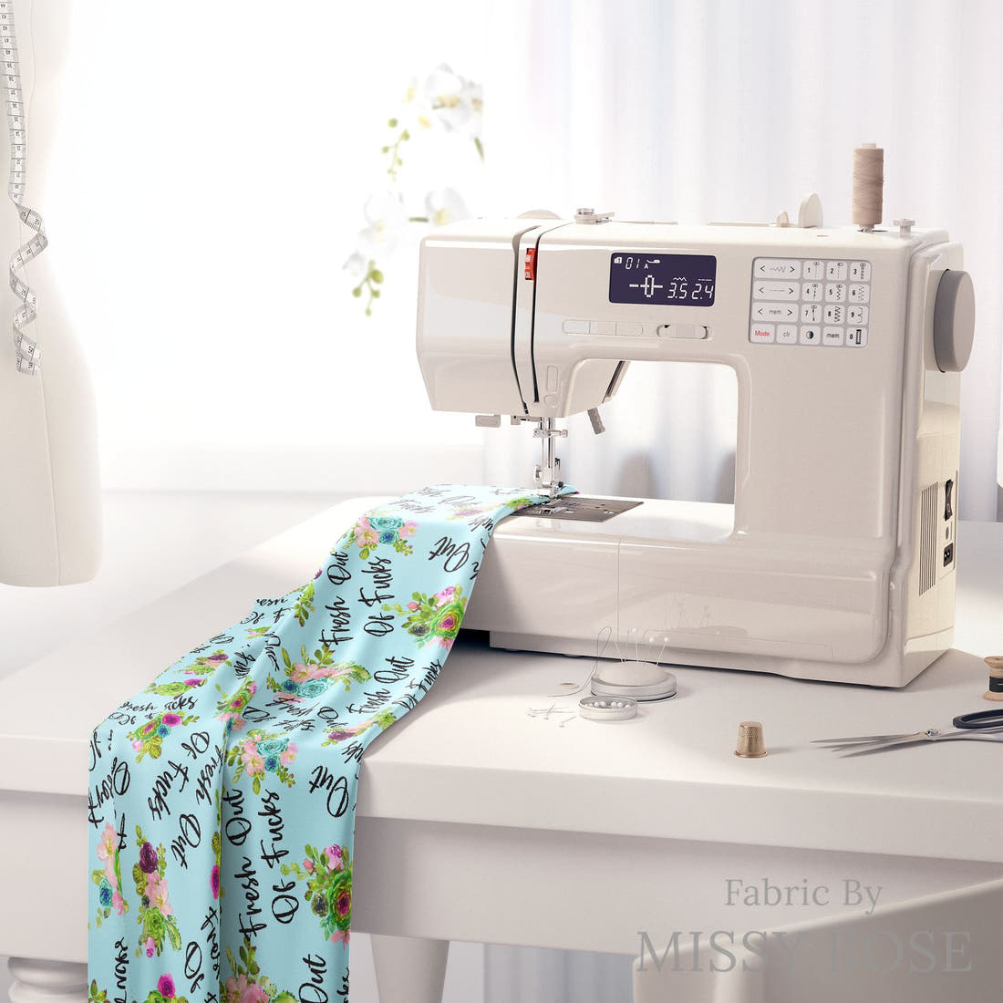 Profanity Fabric 511 on a sewing machine - premium fabric for sewing projects | Fabric by Missy Rose