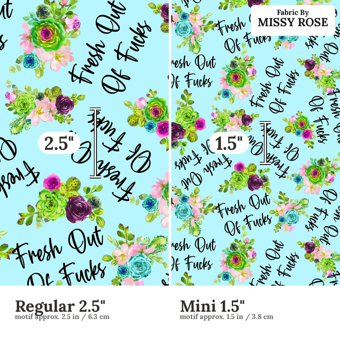 Profanity Fabric 511 Regular 2.5 inch vs Mini 1.5 inch print scale side by side | Fabric by Missy Rose