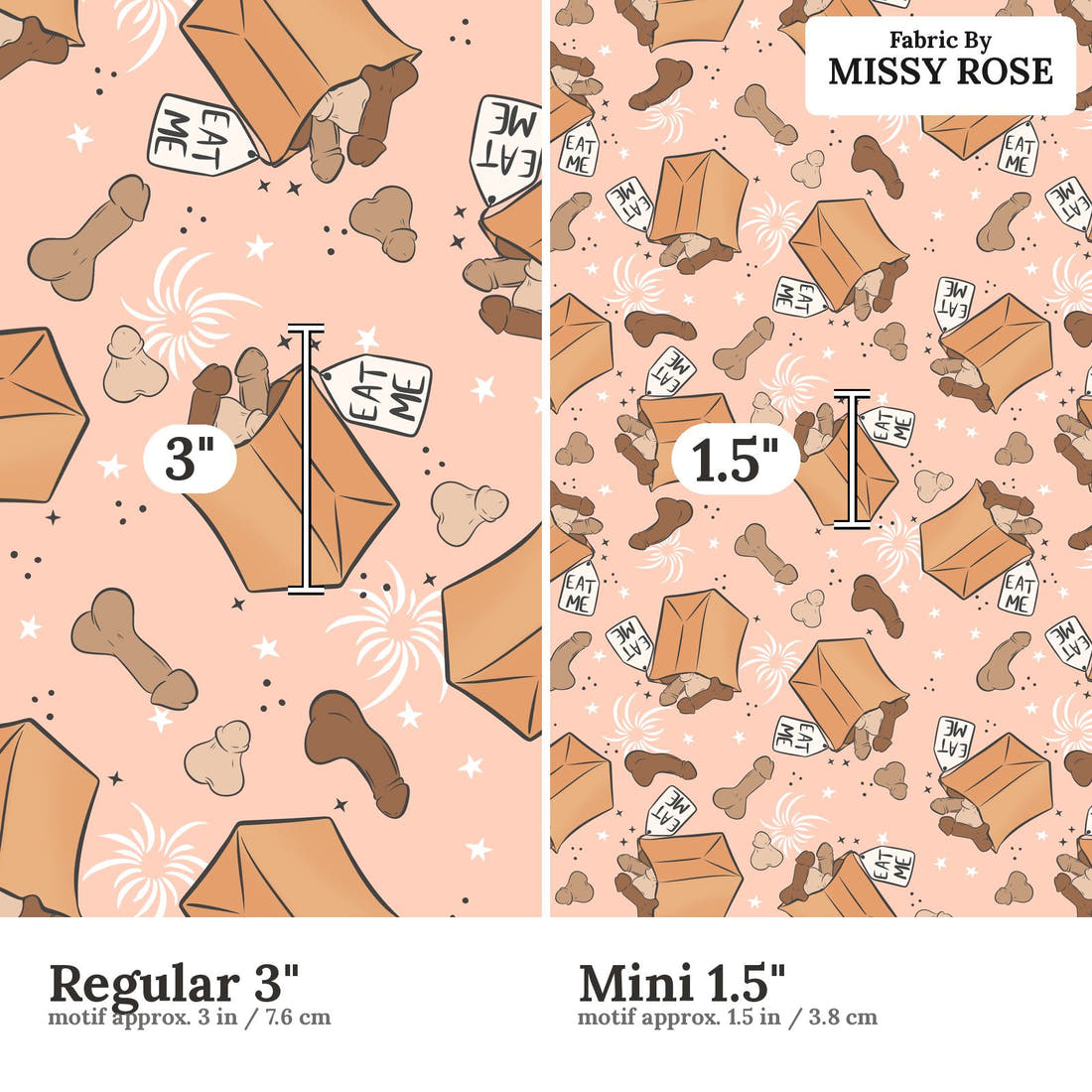 Profanity Fabric 514 Regular 3 inch vs Mini 1.5 inch print scale side by side | Fabric by Missy Rose