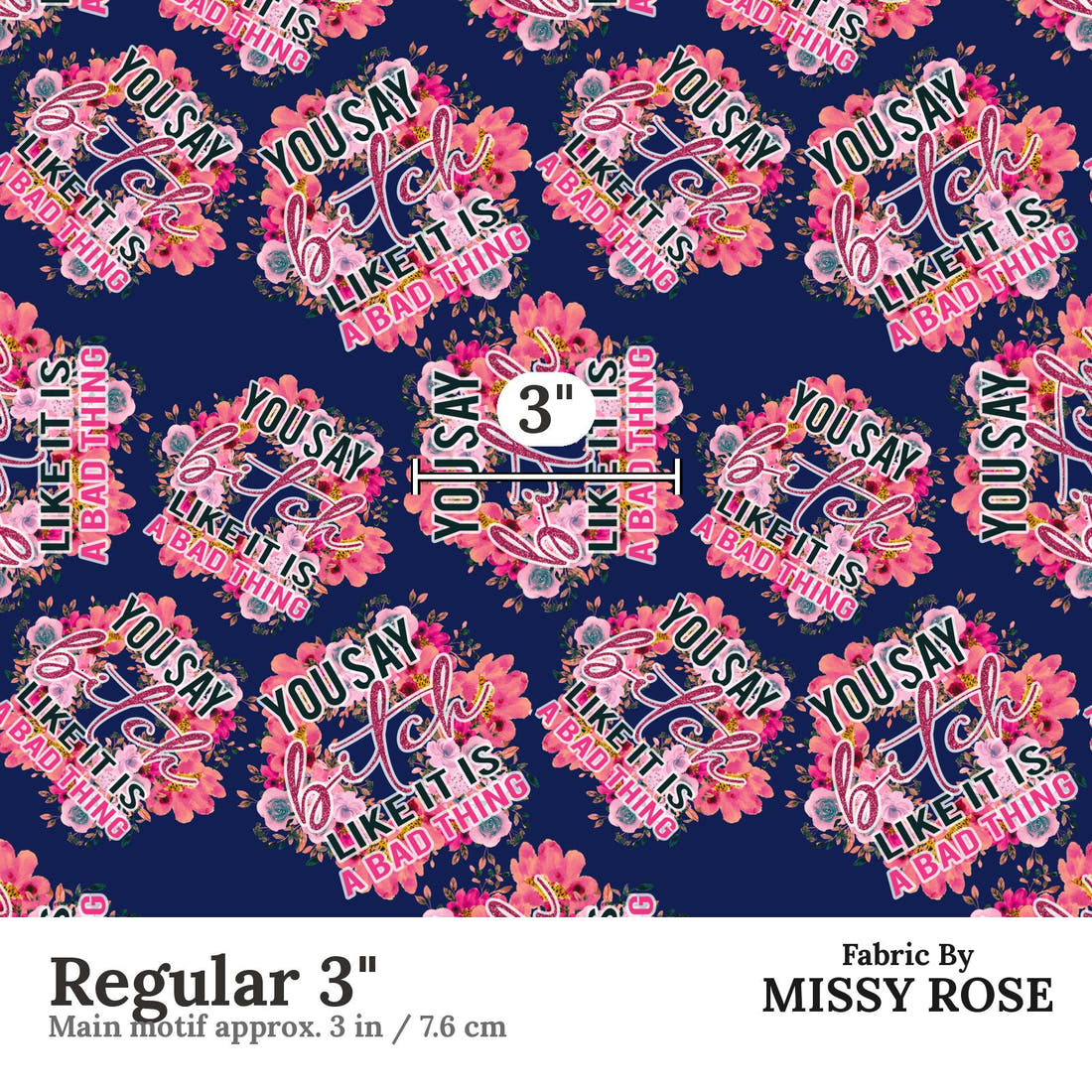 Profanity Fabric 515 Regular 3 inch print scale guide | Fabric by Missy Rose