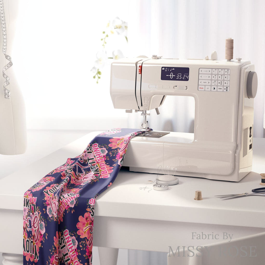 Profanity Fabric 515 on a sewing machine - premium fabric for sewing projects | Fabric by Missy Rose