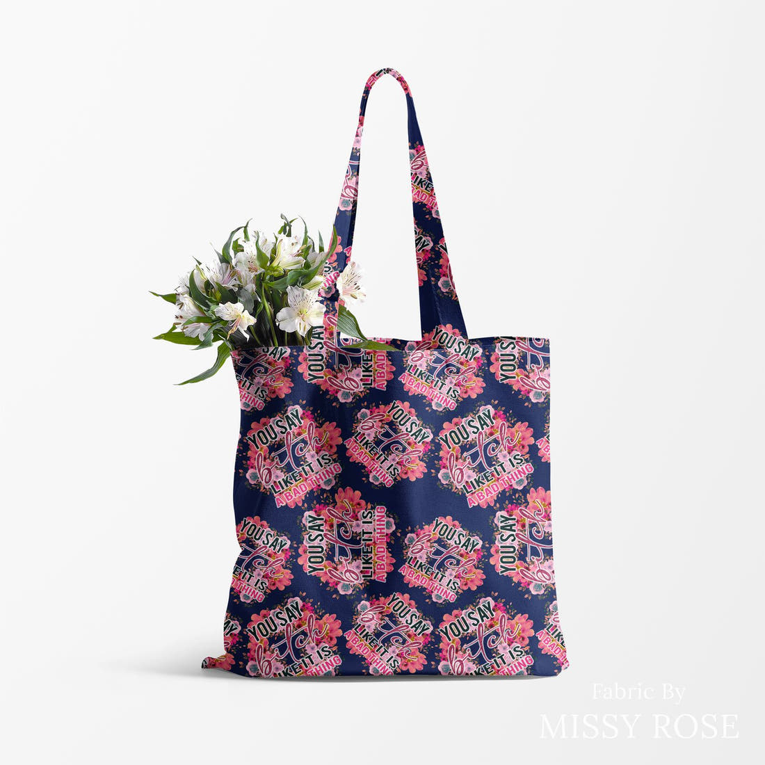 Profanity Fabric 515 made up as a tote bag - see how the print looks made up | Fabric by Missy Rose