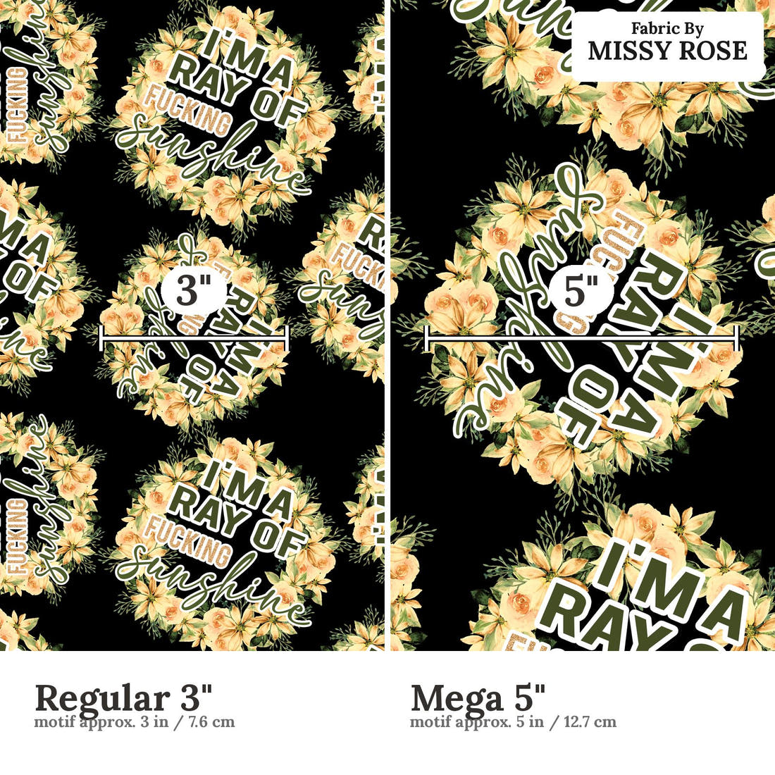 Profanity Fabric 516 Regular 3 inch vs Mega 5 inch print scale side by side | Fabric by Missy Rose
