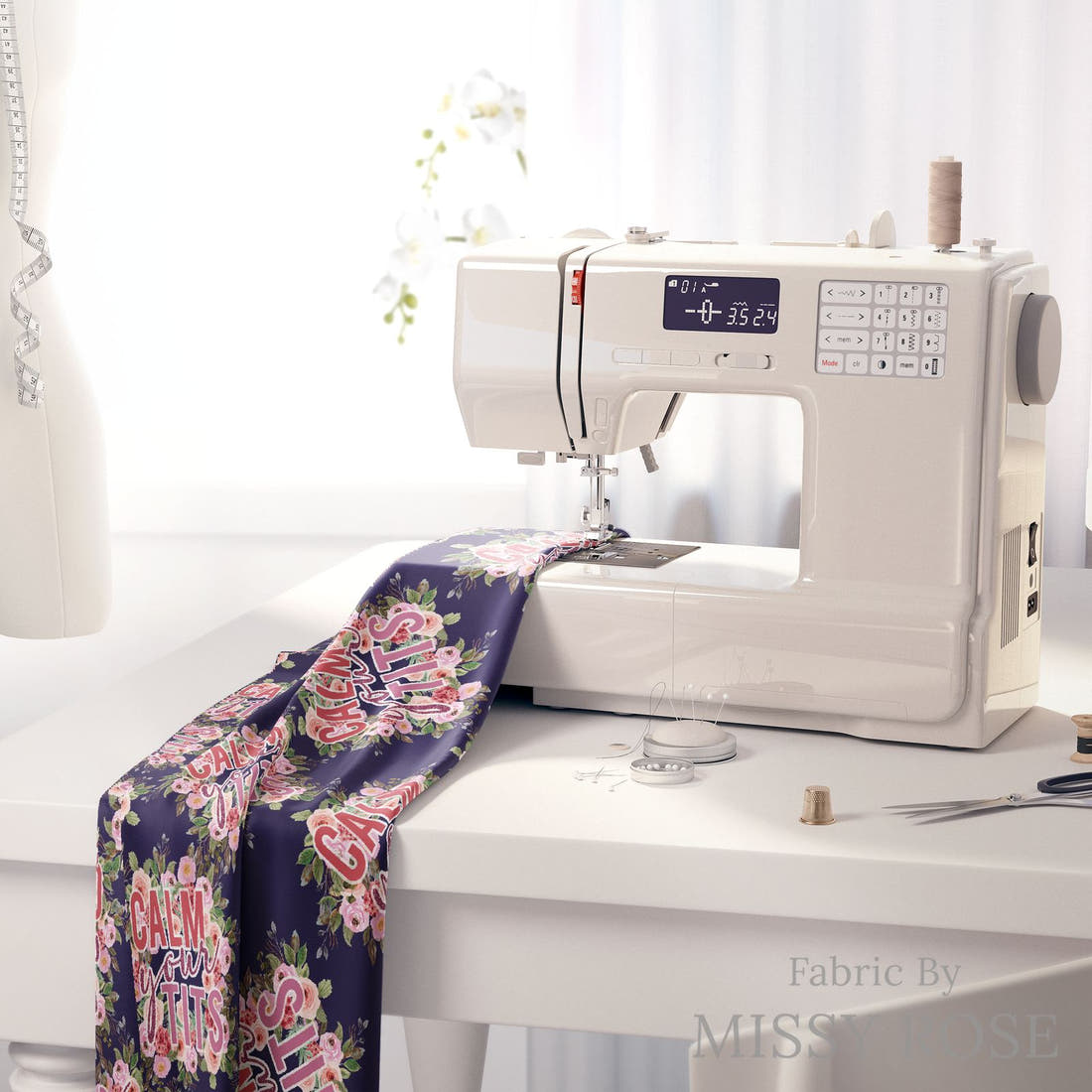 Profanity Fabric 517 on a sewing machine - premium fabric for sewing projects | Fabric by Missy Rose