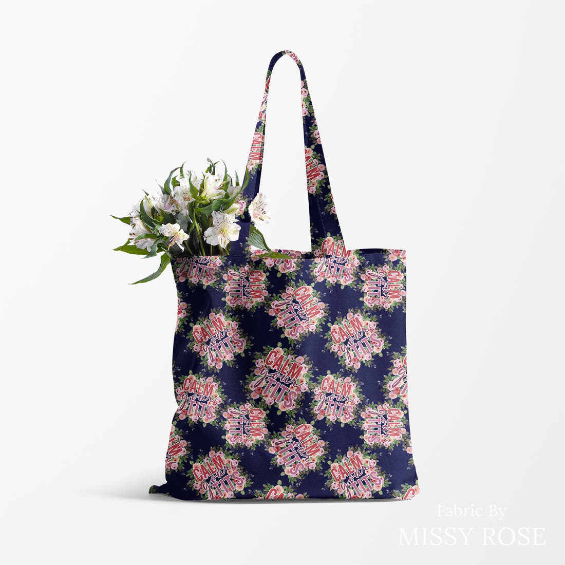 Profanity Fabric 517 made up as a tote bag - see how the print looks made up | Fabric by Missy Rose