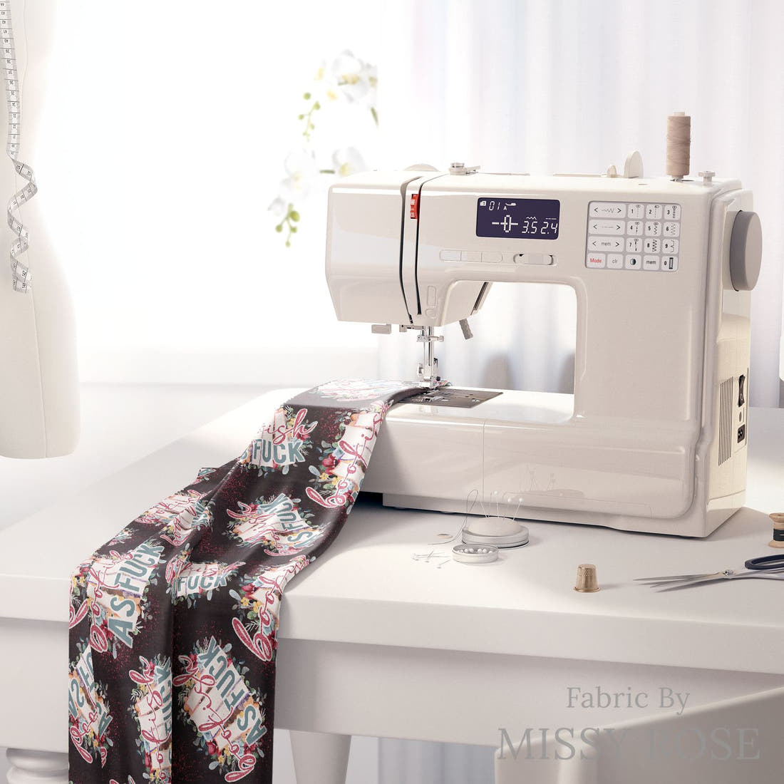 Profanity Fabric 518 on a sewing machine - premium fabric for sewing projects | Fabric by Missy Rose