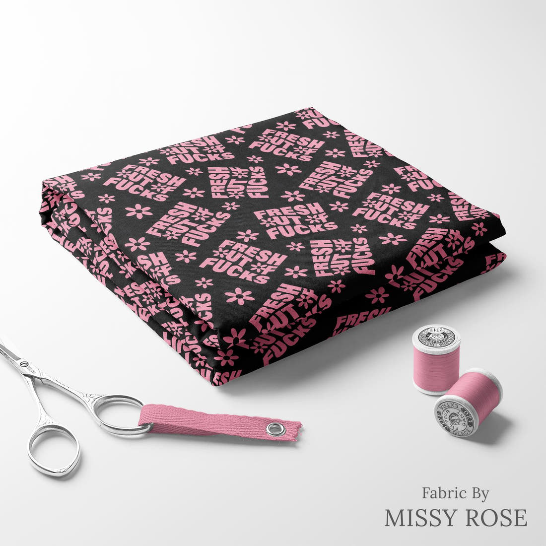Profanity Fabric 519 folded fabric stack with matching thread - pre-order fabric Australia | Fabric by Missy Rose