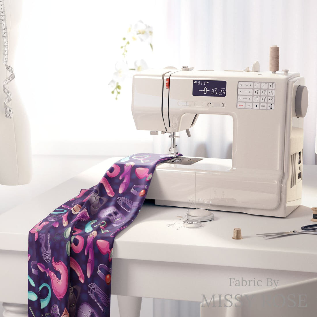 Profanity Fabric 52 on a sewing machine - premium fabric for sewing projects | Fabric by Missy Rose