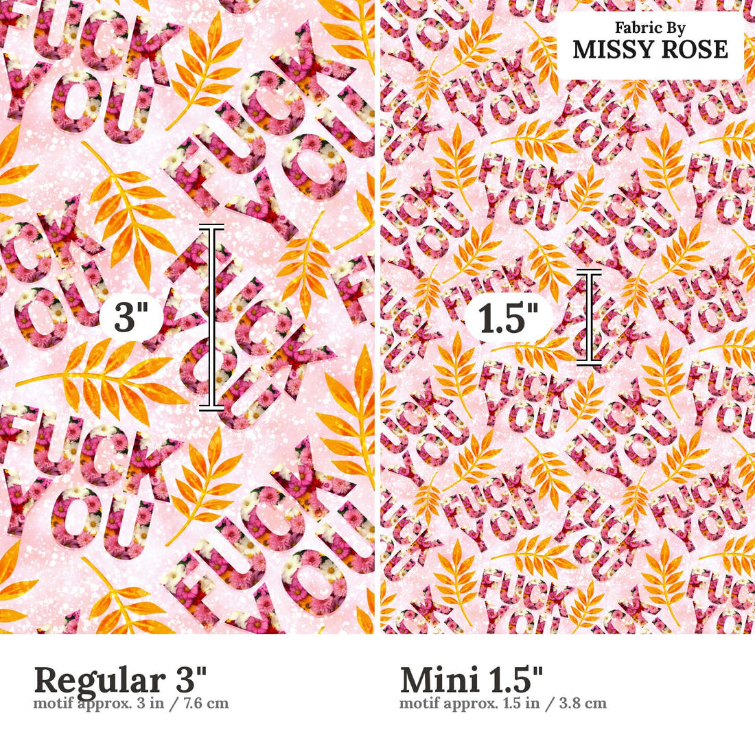 Profanity Fabric 520 Regular 3 inch vs Mini 1.5 inch print scale side by side | Fabric by Missy Rose