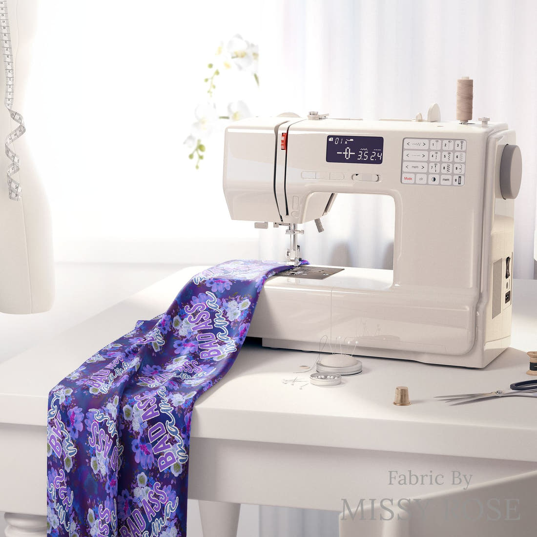 Profanity Fabric 523 on a sewing machine - premium fabric for sewing projects | Fabric by Missy Rose