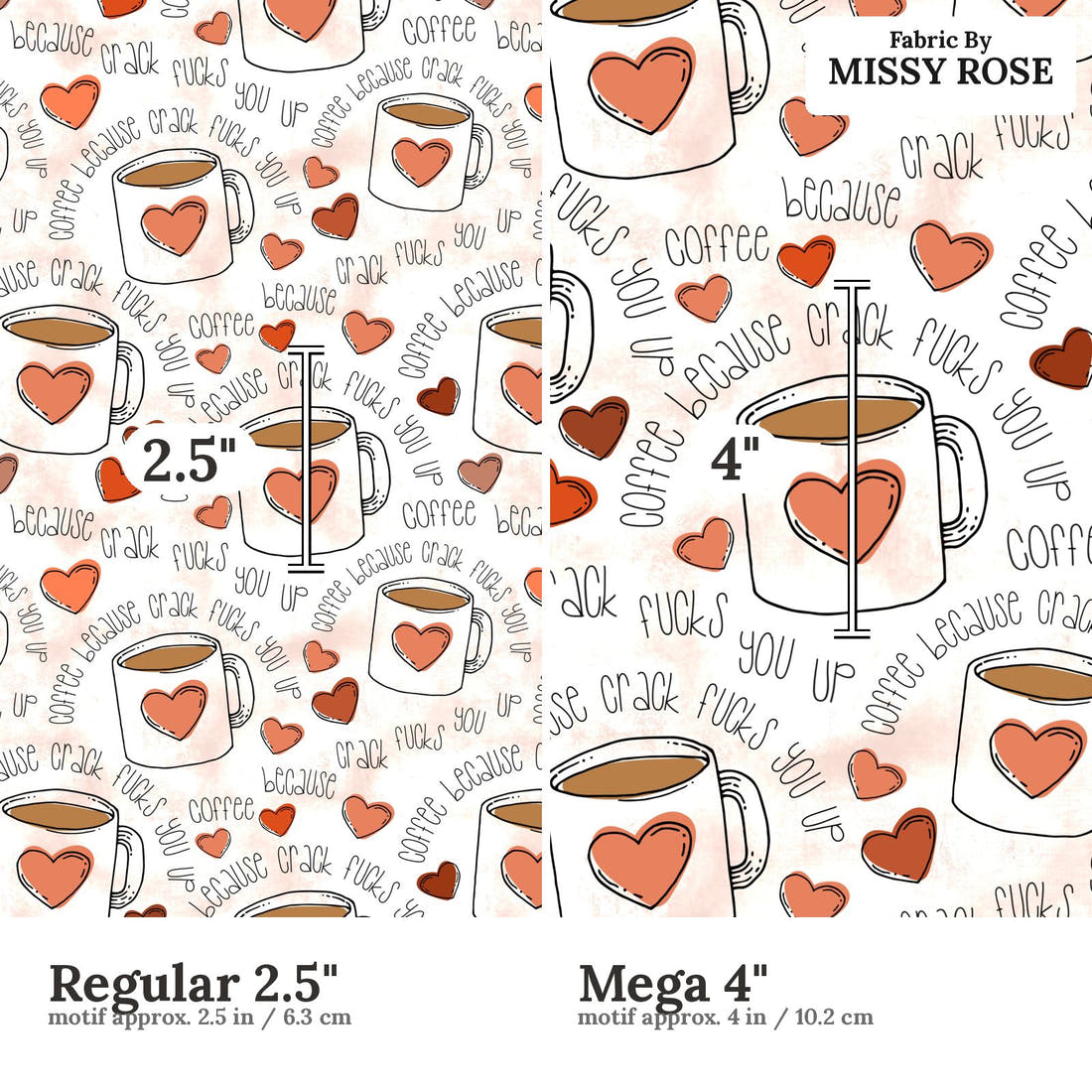 Profanity Fabric 525 Regular 2.5 inch vs Mega 4 inch print scale side by side | Fabric by Missy Rose