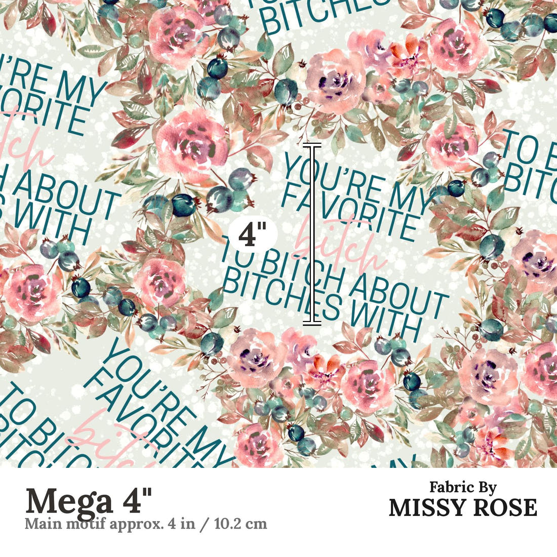Profanity Fabric 526 Mega 4 inch print scale guide | Fabric by Missy Rose