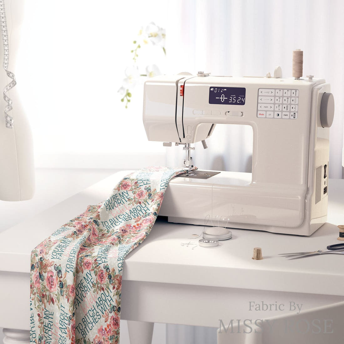 Profanity Fabric 526 on a sewing machine - premium fabric for sewing projects | Fabric by Missy Rose