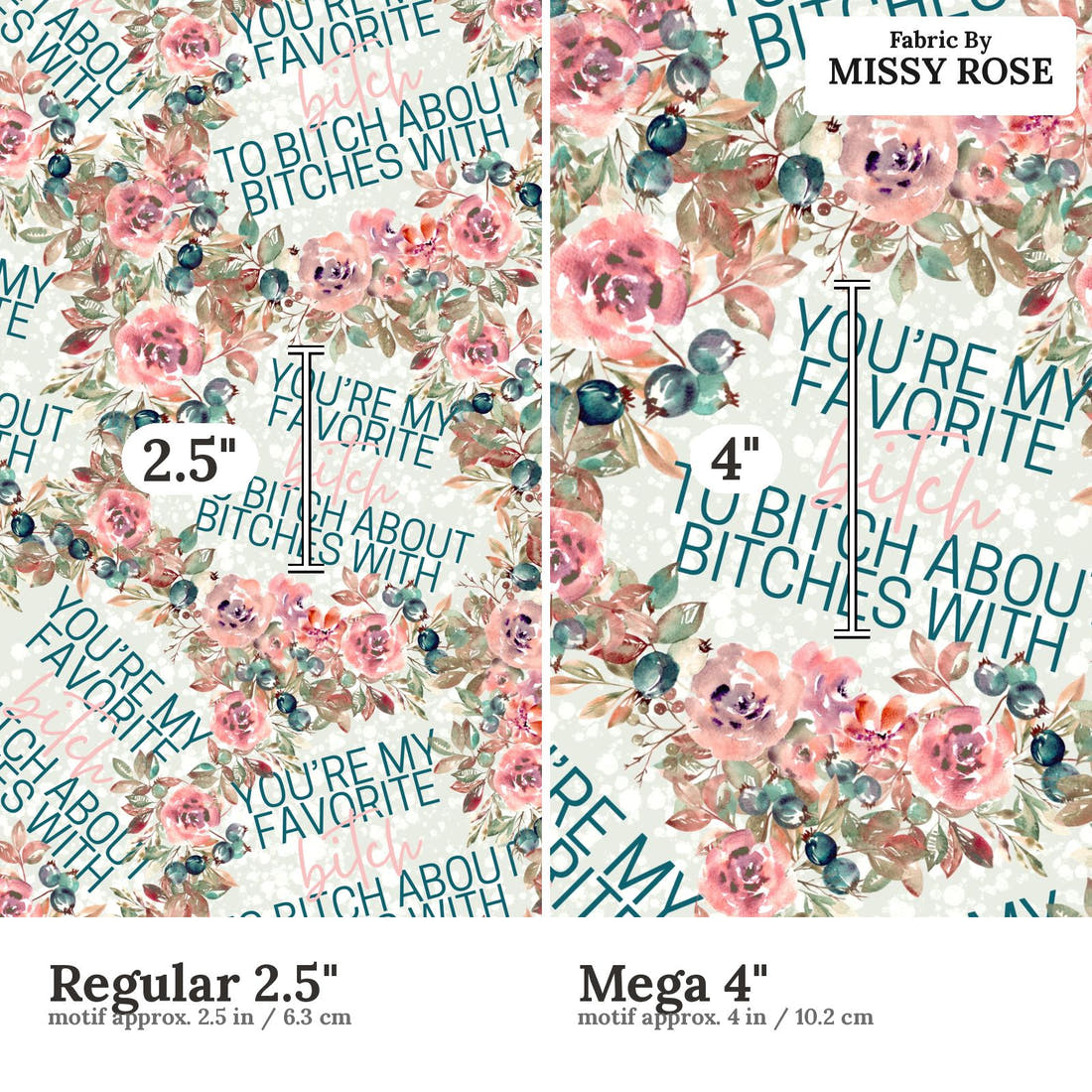 Profanity Fabric 526 Regular 2.5 inch vs Mega 4 inch print scale side by side | Fabric by Missy Rose