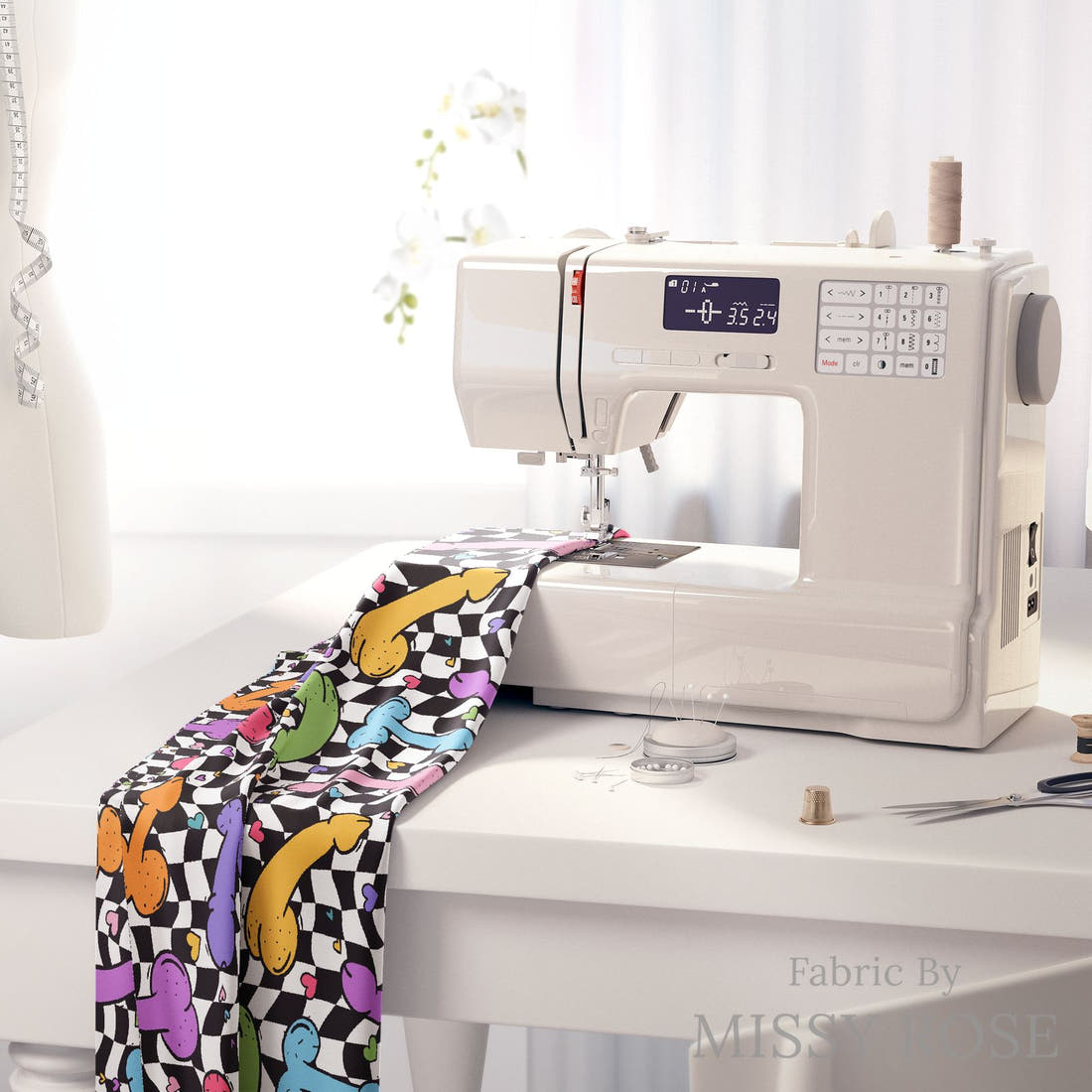 Profanity Fabric 527 on a sewing machine - premium fabric for sewing projects | Fabric by Missy Rose