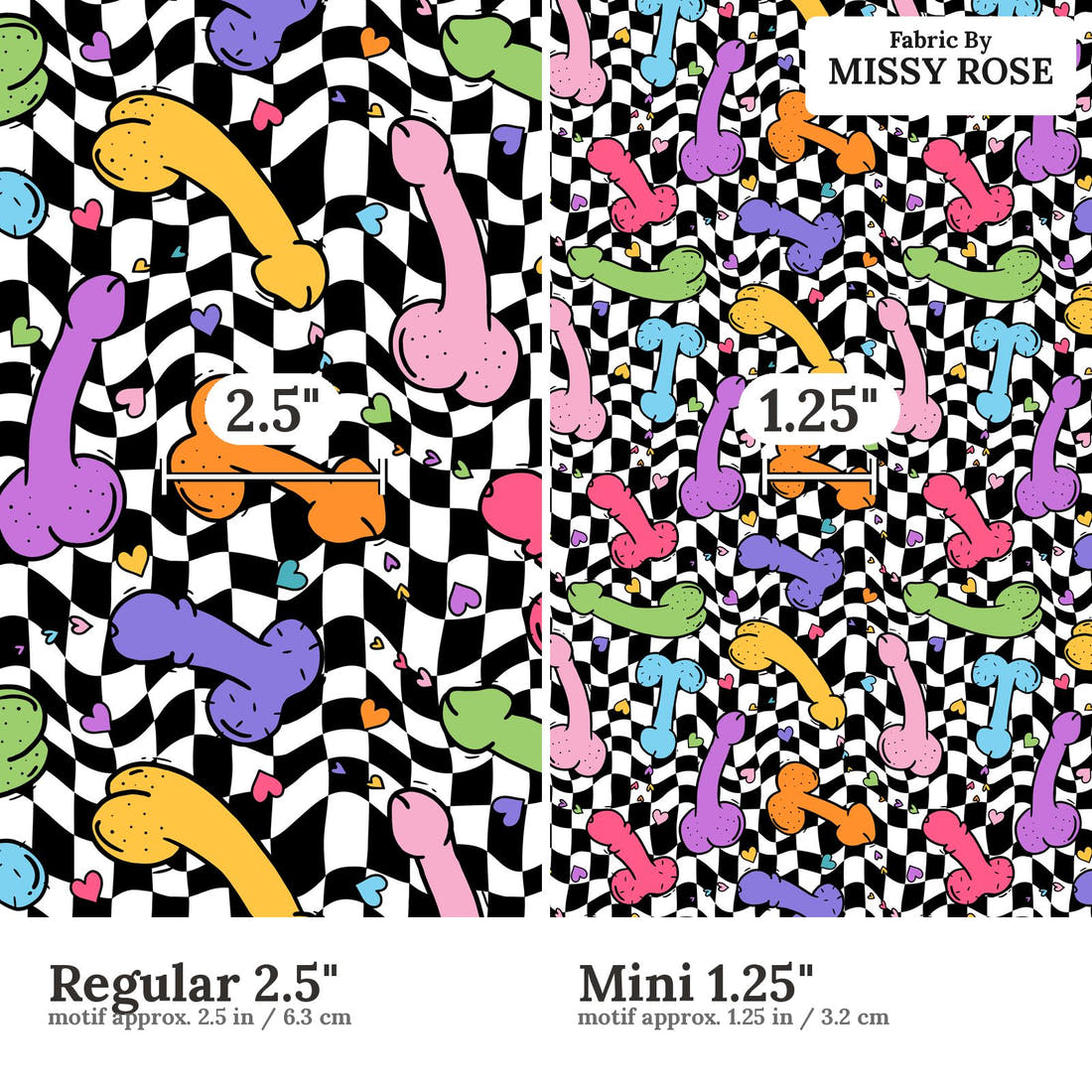 Profanity Fabric 527 Regular 2.5 inch vs Mini 1.25 inch print scale side by side | Fabric by Missy Rose