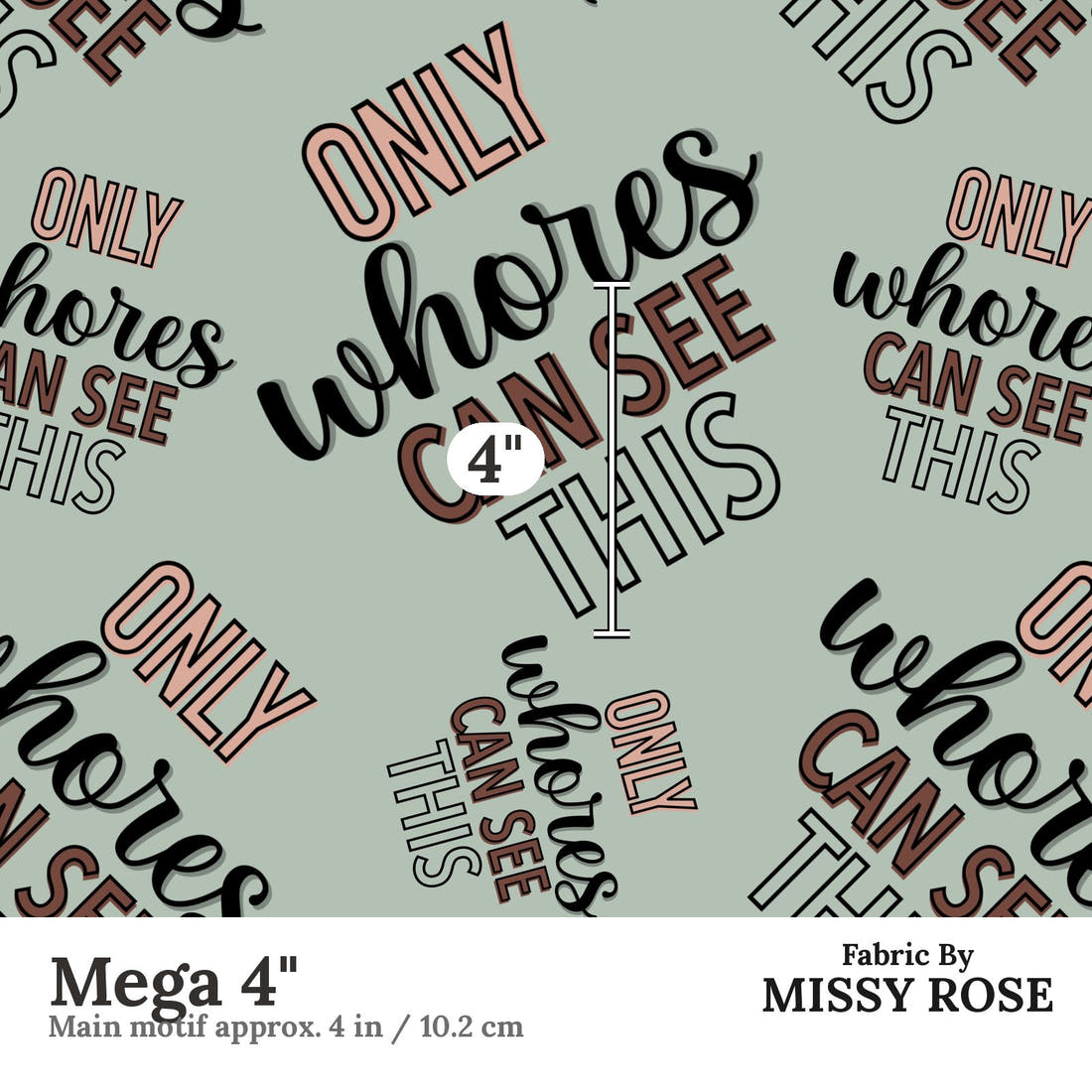 Profanity Fabric 528 Mega 4 inch print scale guide | Fabric by Missy Rose