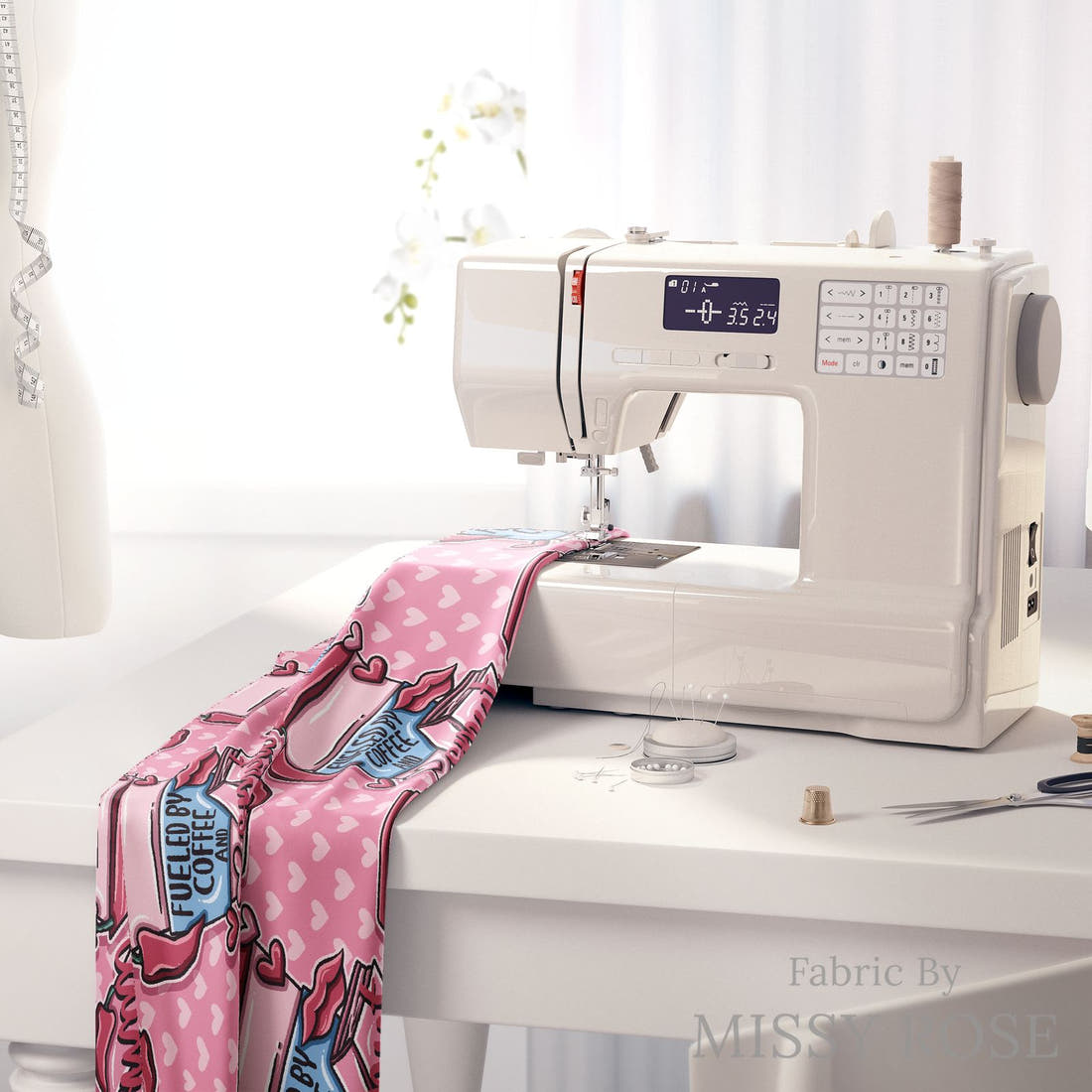 Profanity Fabric 529 on a sewing machine - premium fabric for sewing projects | Fabric by Missy Rose