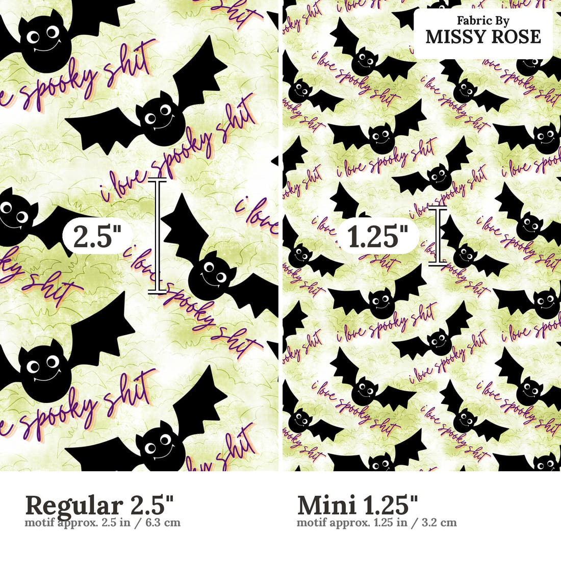Profanity Fabric 530 Regular 2.5 inch vs Mini 1.25 inch print scale side by side | Fabric by Missy Rose