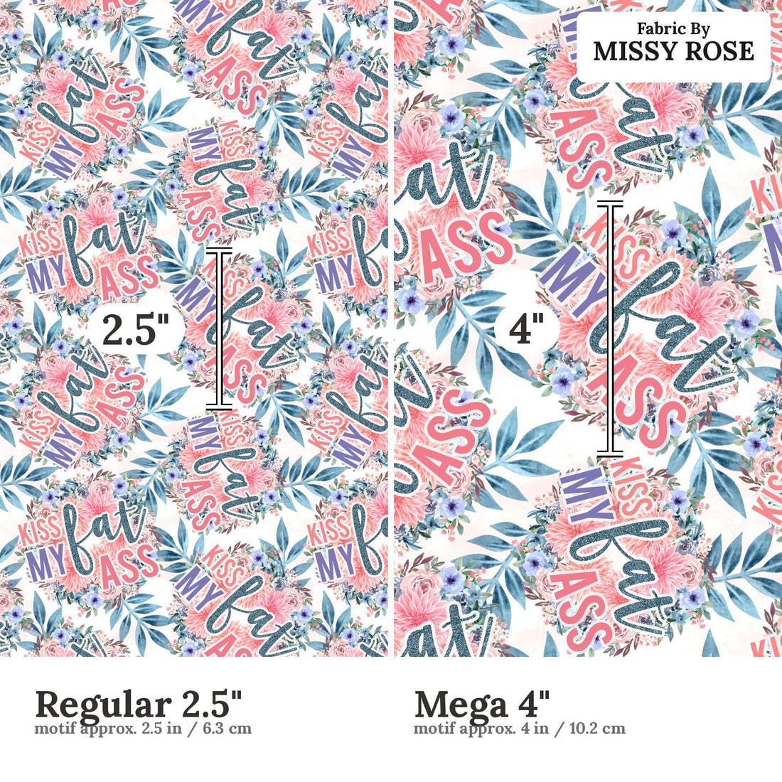 Profanity Fabric 532 Regular 2.5 inch vs Mega 4 inch print scale side by side | Fabric by Missy Rose