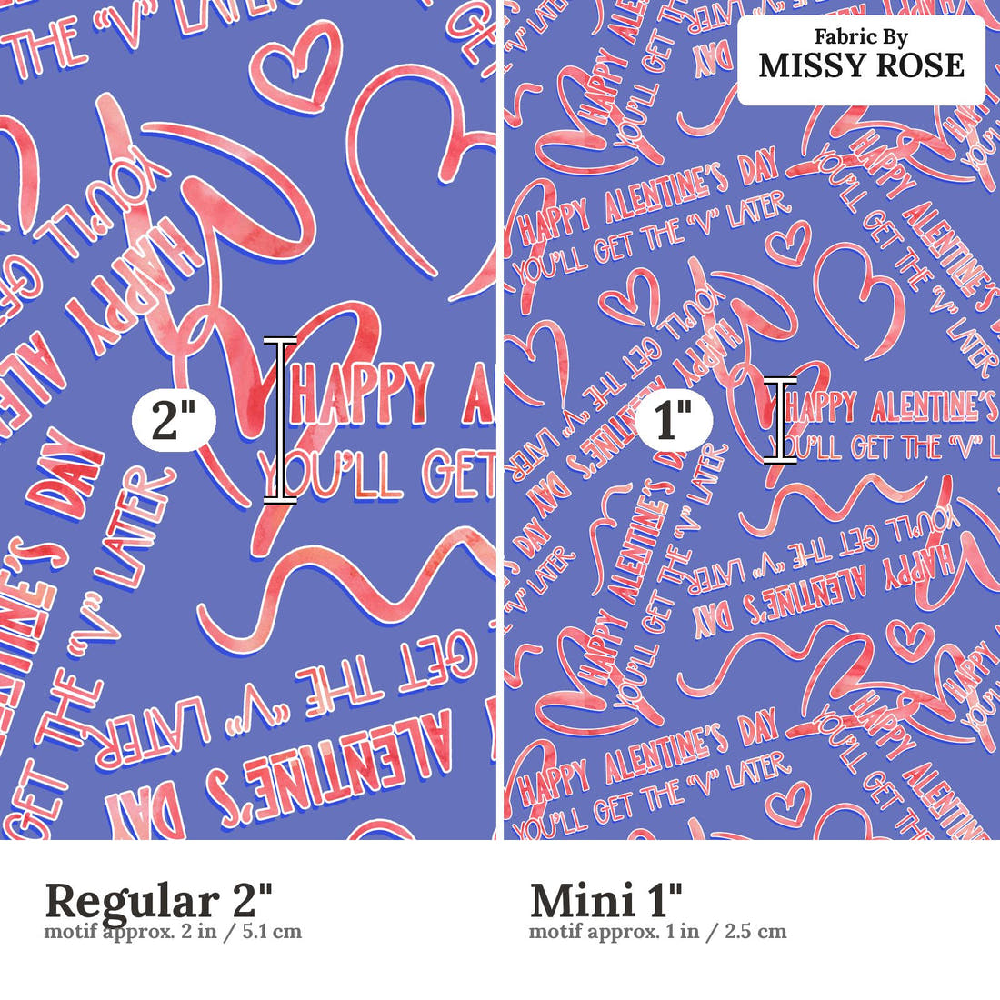 Profanity Fabric 534 Regular 2 inch vs Mini 1 inch print scale side by side | Fabric by Missy Rose
